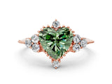 Rose gold Fancy Green Heart Cut Brilliant Diamond with Cluster Setting on a Beaded Band and Four-Prong Setting_12