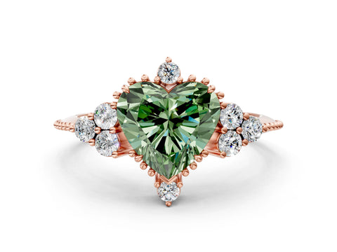 Rose gold Fancy Green Heart Cut Brilliant Diamond with Cluster Setting on a Beaded Band and Four-Prong Setting_12