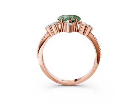 Rose gold Fancy Green Heart Cut Brilliant Diamond with Cluster Setting on a Beaded Band and Four-Prong Setting_15