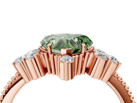 Rose gold Fancy Green Heart Cut Brilliant Diamond with Cluster Setting on a Beaded Band and Four-Prong Setting_4