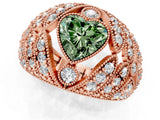 Rose gold Fancy Green Heart Cut Brilliant Halo Pave Diamond Milgrain Ring_1