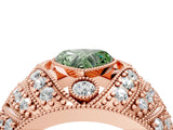 Rose gold Fancy Green Heart Cut Brilliant Halo Pave Diamond Milgrain Ring_4