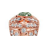 Rose gold Fancy Green Heart Cut Brilliant Halo Pave Diamond Milgrain Ring_5