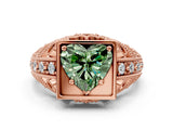Rose gold Fancy Green Heart Cut Brilliant Milgrain Filigree Diamond Ring with Square Prong Setting