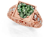 Rose gold Fancy Green Heart Cut Brilliant Milgrain Filigree Diamond Ring with Square Prong Setting_1