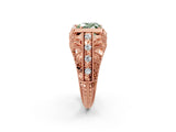 Rose gold Fancy Green Heart Cut Brilliant Milgrain Filigree Diamond Ring with Square Prong Setting_2