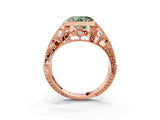 Rose gold Fancy Green Heart Cut Brilliant Milgrain Filigree Diamond Ring with Square Prong Setting_3