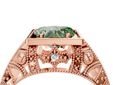 Rose gold Fancy Green Heart Cut Brilliant Milgrain Filigree Diamond Ring with Square Prong Setting_4