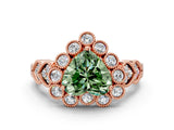 Rose gold Fancy Green Heart Cut Brilliant Milgrain Pave Heart Band Solitaire Ring