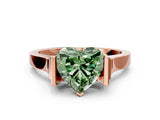Rose gold Fancy Green Heart Cut Brilliant Solitaire Diamond Ring with Channel Set Band and Bar Prong Setting