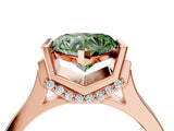 Rose gold Fancy Green Heart Cut Brilliant Solitaire Diamond Ring with Channel Set Band and Bar Prong Setting_4