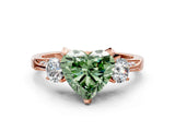 Rose gold Fancy Green Heart Cut Brilliant Three-Stone Diamond Ring with Pavé Band and Four-Prong Setting_3