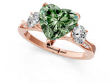 Rose gold Fancy Green Heart Cut Brilliant Three-Stone Diamond Ring with Pavé Band and Four-Prong Setting_4