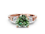 Rose gold Fancy Green Heart Cut Brilliant Three-Stone Pave Band with Four-Prong Setting
