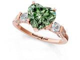 Rose gold Fancy Green Heart Cut Brilliant Three-Stone Pave Band with Four-Prong Setting_1