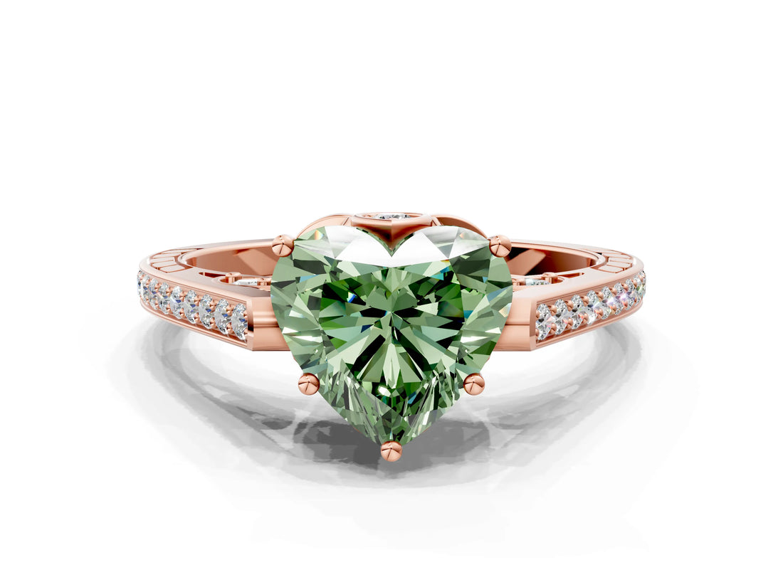 Rose gold Fancy Green Heart  Cut Cathedral Pave Diamond Engagement Ring with Six-Prong Setting_32