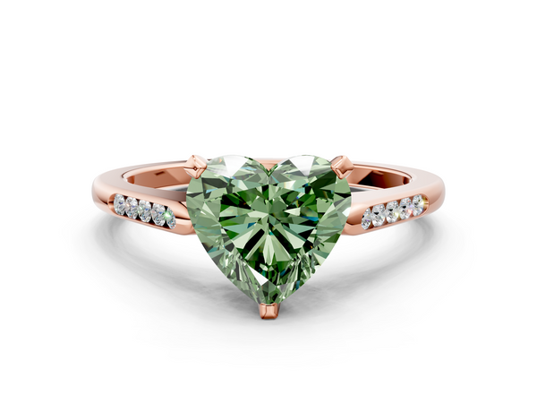 Rose gold Fancy Green Heart  Cut Channel Set Solitaire Engagement Ring with Four-Prong Setting