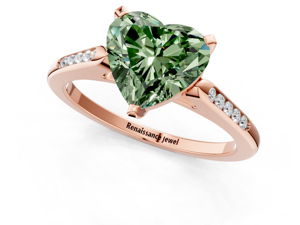 Rose gold Fancy Green Heart  Cut Channel Set Solitaire Engagement Ring with Four-Prong Setting