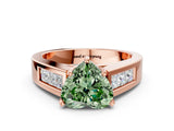 Rose gold Fancy Green Heart Cut Cut Channel Set Solitaire Ring with Four-Prong Setting