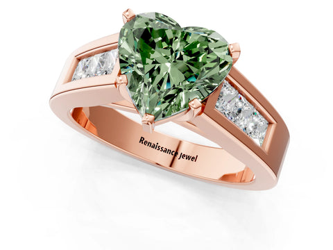 Rose gold Fancy Green Heart Cut Cut Channel Set Solitaire Ring with Four-Prong Setting_1