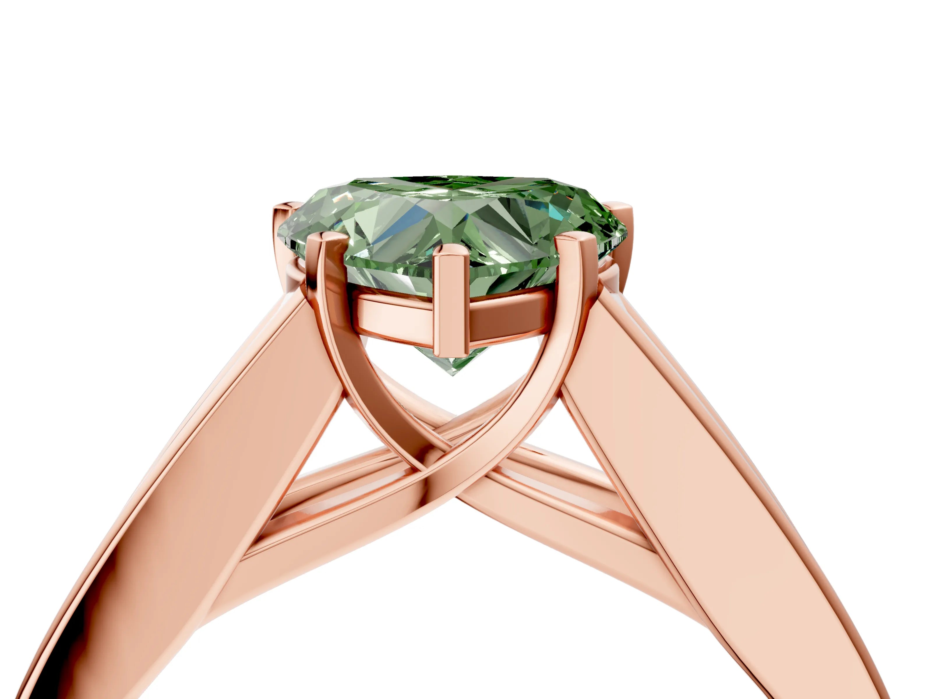 Rose gold Fancy Green Heart Cut Cut Channel Set Solitaire Ring with Four-Prong Setting_4