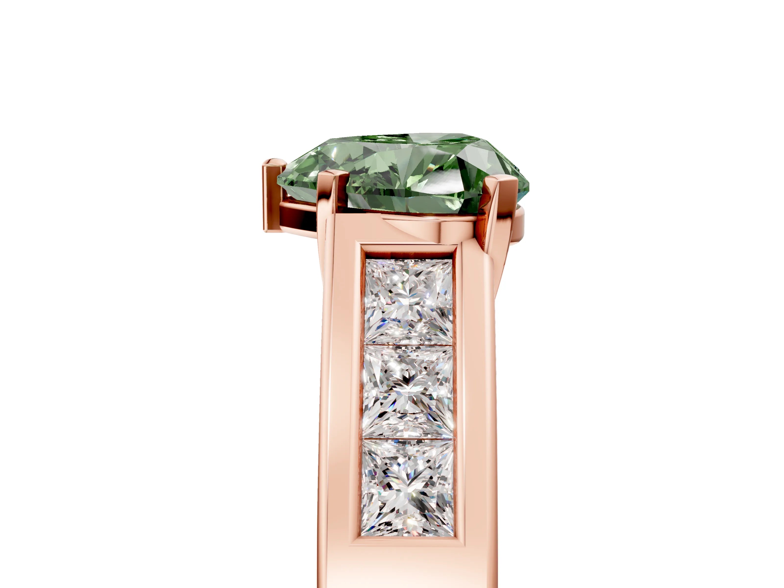 Rose gold Fancy Green Heart Cut Cut Channel Set Solitaire Ring with Four-Prong Setting_5