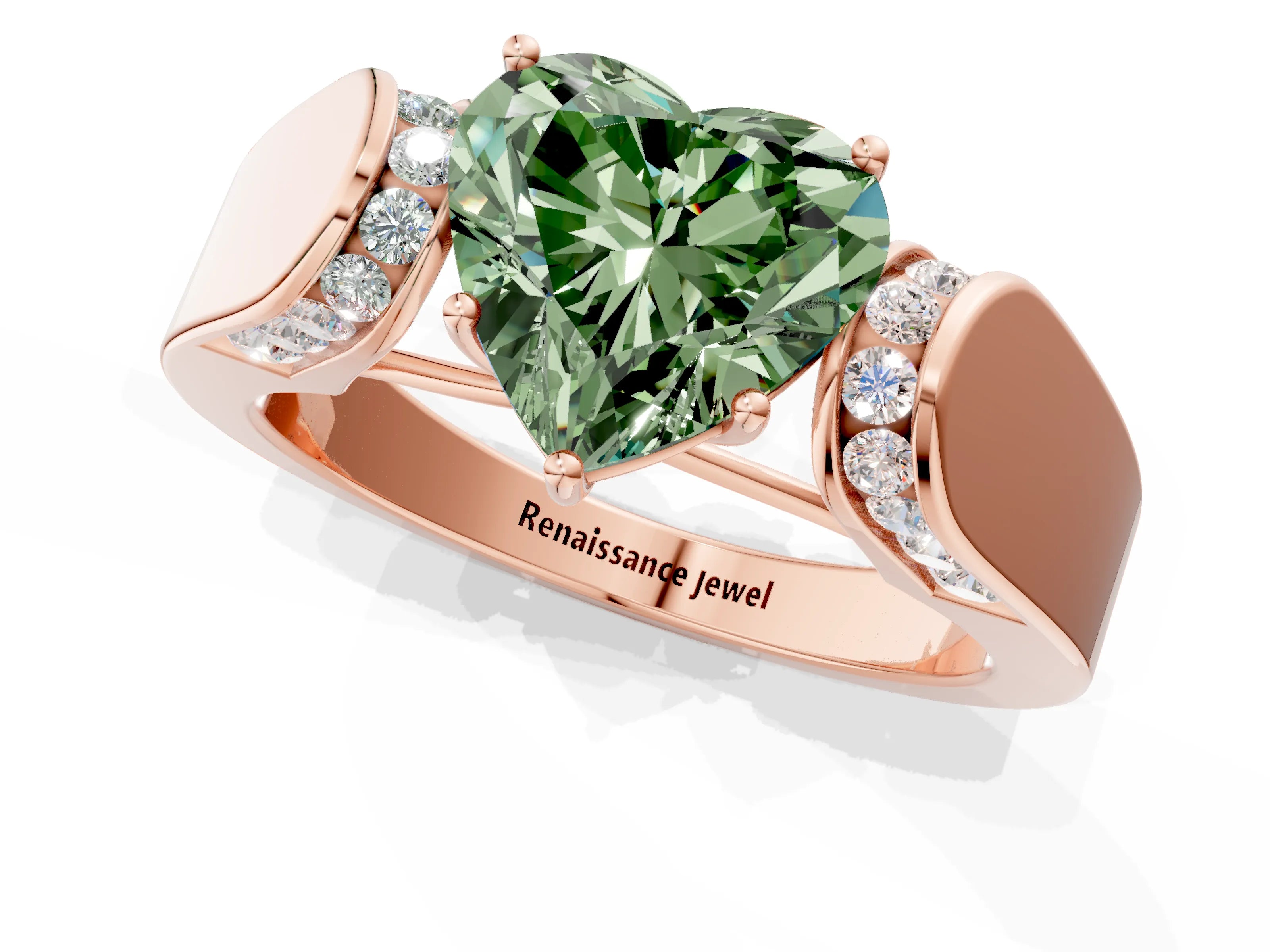 Rose gold Fancy Green Heart Cut Cut Diamond Channel Set Solitaire Ring with Four-Prong Setting_1