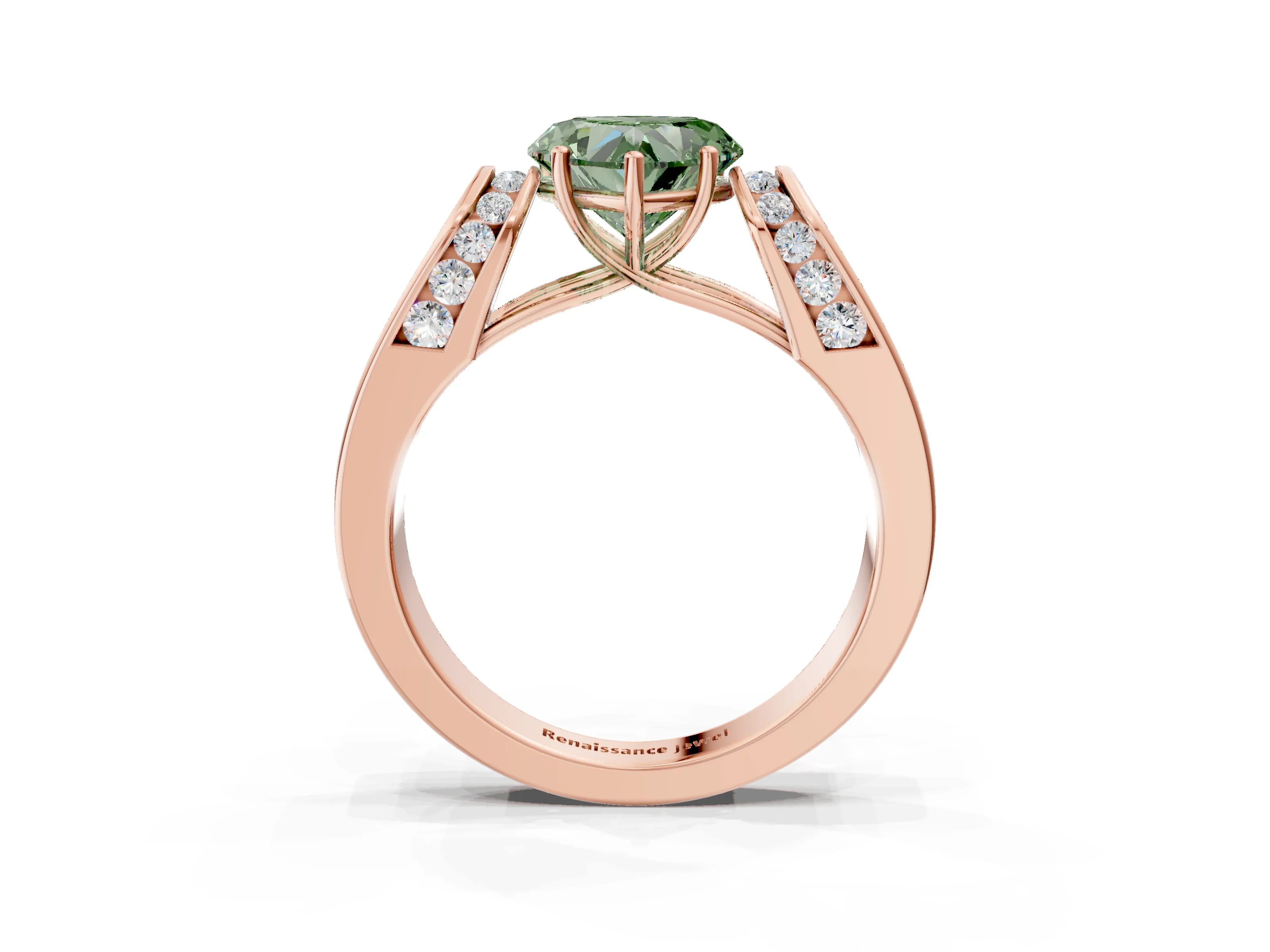 Rose gold Fancy Green Heart Cut Cut Diamond Channel Set Solitaire Ring with Four-Prong Setting_3