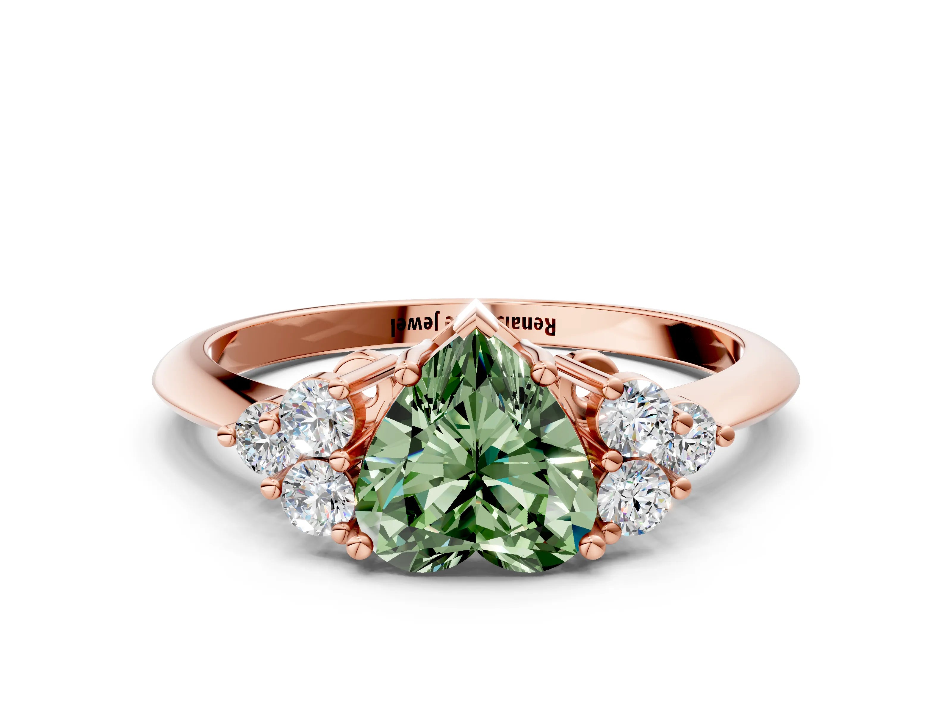 Rose gold Fancy Green Heart Cut Cut Diamond Cluster Ring with Solitaire Band and Four-Prong Setting_12
