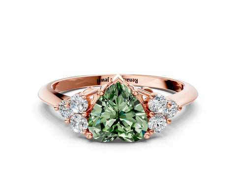 Rose gold Fancy Green Heart Cut Cut Diamond Cluster Ring with Solitaire Band and Four-Prong Setting_12