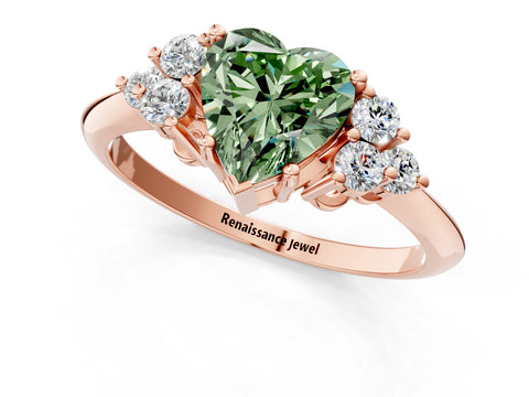 Rose gold Fancy Green Heart Cut Cut Diamond Cluster Ring with Solitaire Band and Four-Prong Setting_13