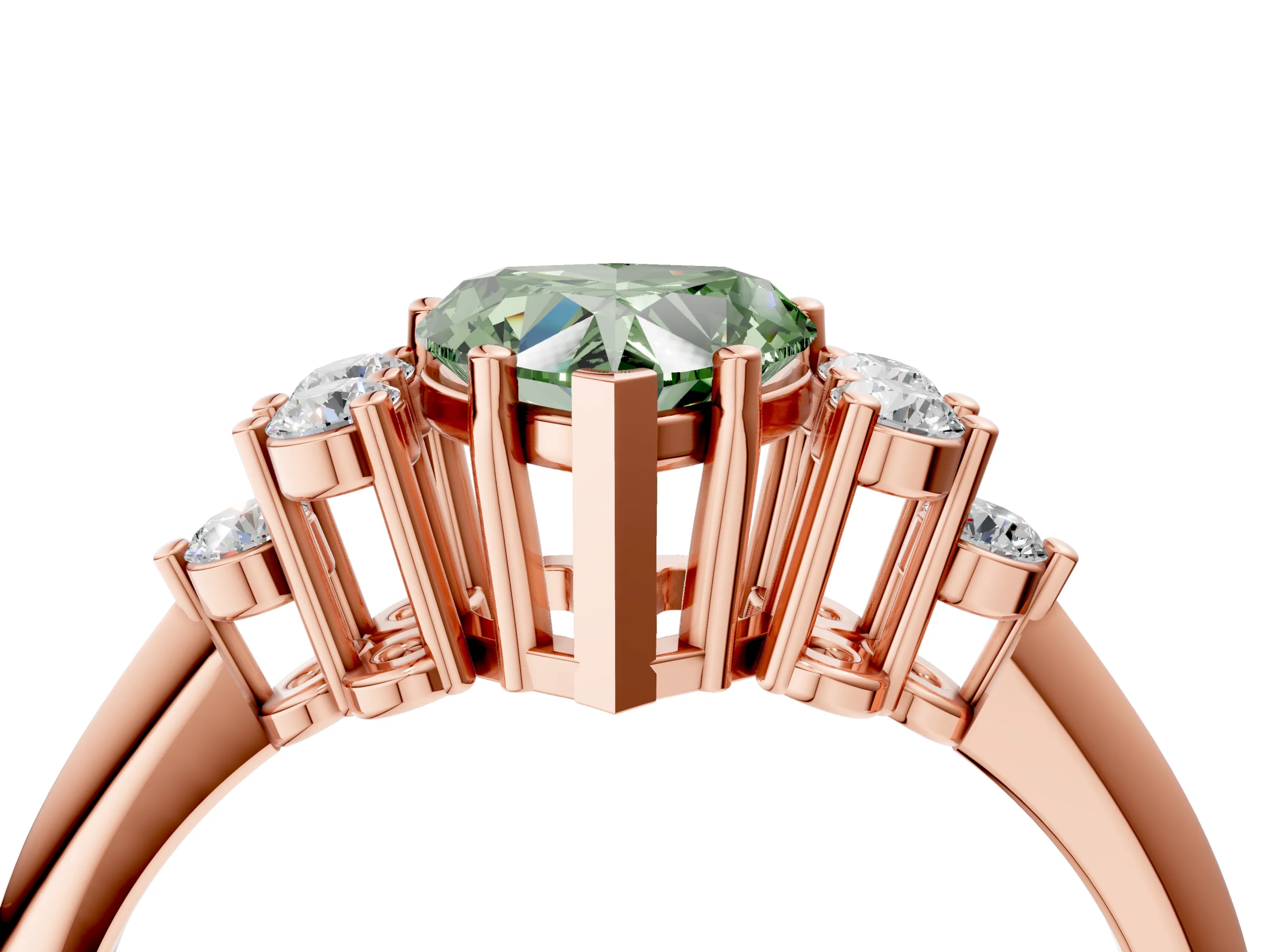Rose gold Fancy Green Heart Cut Cut Diamond Cluster Ring with Solitaire Band and Four-Prong Setting_16