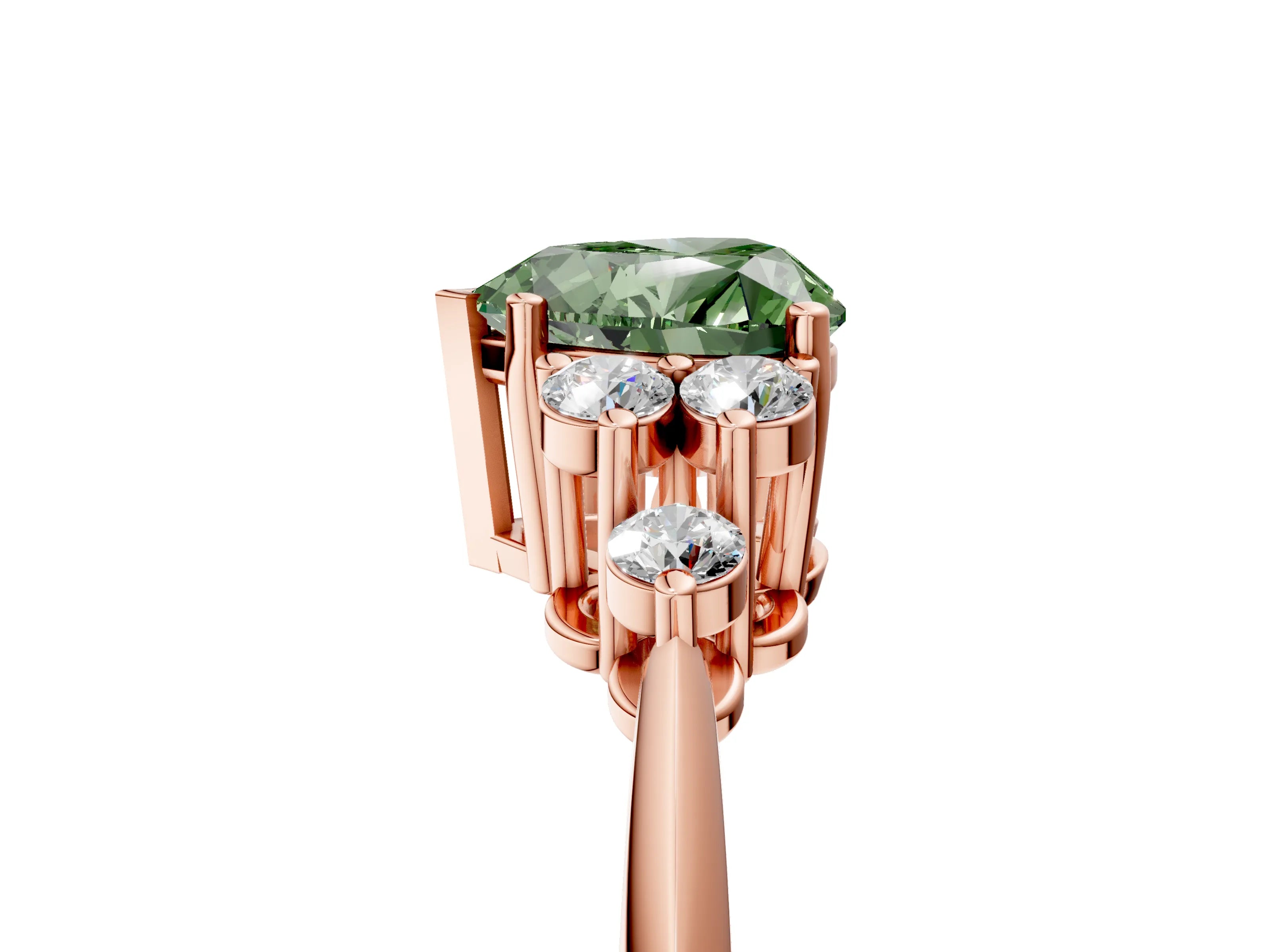 Rose gold Fancy Green Heart Cut Cut Diamond Cluster Ring with Solitaire Band and Four-Prong Setting_17