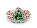 Rose gold Fancy Green Heart Cut Cut Diamond Halo Engagement Ring with Open Split Pavé Band
