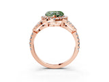 Rose gold Fancy Green Heart Cut Cut Diamond Halo Engagement Ring with Open Split Pavé Band_3