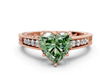 Rose gold Fancy Green Heart Cut Cut Diamond Milgrain Pave Band Four-Prong Setting Ring_3