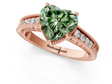 Rose gold Fancy Green Heart Cut Cut Diamond Milgrain Pave Band Four-Prong Setting Ring_4