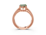 Rose gold Fancy Green Heart Cut Cut Diamond Milgrain Pave Band Four-Prong Setting Ring_6
