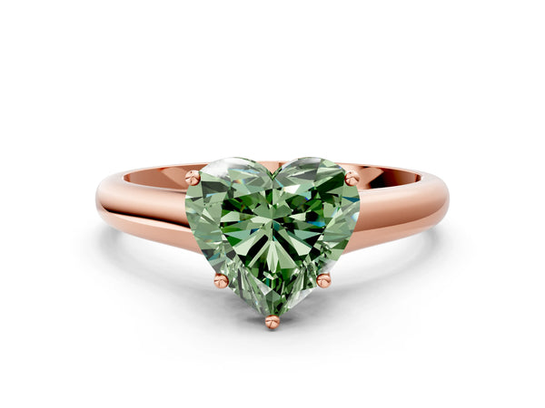 Rose gold Fancy Green Heart Cut Cut Diamond Solitaire Engagement Ring with Tapered Plain Band and Four-Prong Setting