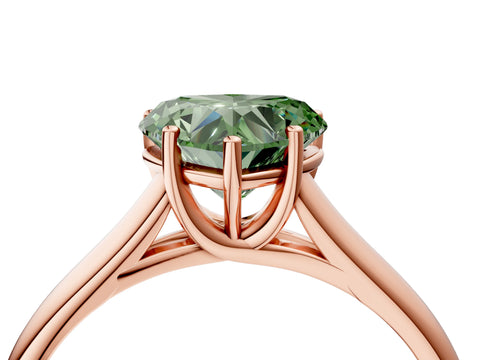 Rose gold Fancy Green Heart Cut Cut Diamond Solitaire Engagement Ring with Tapered Plain Band and Four-Prong Setting_4