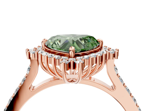 Rose gold Fancy Green Heart Cut Cut Diamond Sunburst Halo Engagement Ring with Pavé Band_4