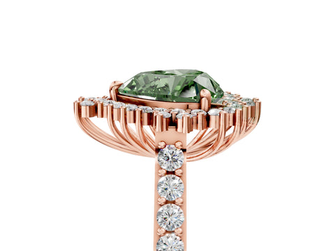 Rose gold Fancy Green Heart Cut Cut Diamond Sunburst Halo Engagement Ring with Pavé Band_5
