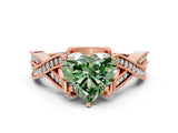 Rose gold Fancy Green Heart Cut Cut Diamond Twisted Band with Milgrain Pave Setting and Four-Prong Setting