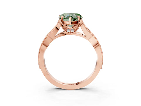 Rose gold Fancy Green Heart Cut Cut Diamond Twisted Band with Milgrain Pave Setting and Four-Prong Setting_3