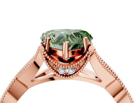 Rose gold Fancy Green Heart Cut Cut Diamond Twisted Band with Milgrain Pave Setting and Four-Prong Setting_4