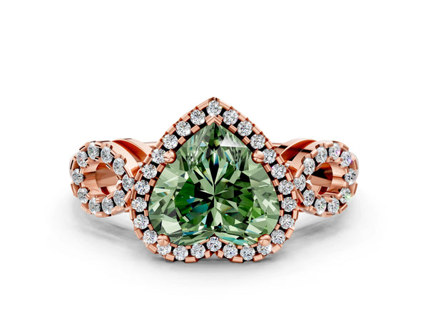 Rose Gold Heart-Shaped Pave Infinity Halo Engagement Ring Setting for Fancy Green Center