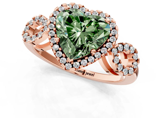 Rose Gold Heart-Shaped Pave Infinity Halo Engagement Ring Setting for Fancy Green Center