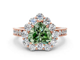 Rose gold Fancy Green Heart Cut Cut Halo Diamond Pavé Engagement Ring with Milgrain Detailing