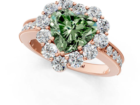 Rose gold Fancy Green Heart Cut Cut Halo Diamond Pavé Engagement Ring with Milgrain Detailing_1