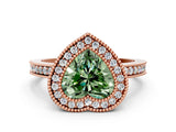 Rose gold Fancy Green Heart Cut Cut Halo Pavé Diamond Ring